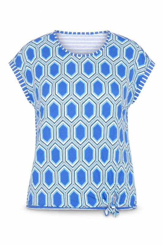 Betty Barclay Women Blue Geometric Short Sleeve Viscose Top Size 12