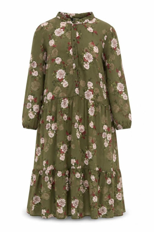 New Look Women Green Floral Long Sleeve Midi Dress Size 14