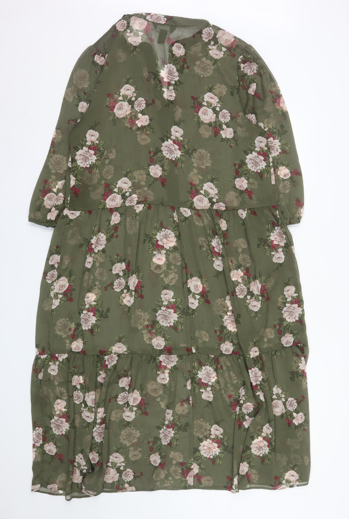 New Look Women Green Floral Long Sleeve Midi Dress Size 14