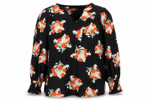 Gallery Womens Black Floral Long Sleeve Tunic Blouse UK 20