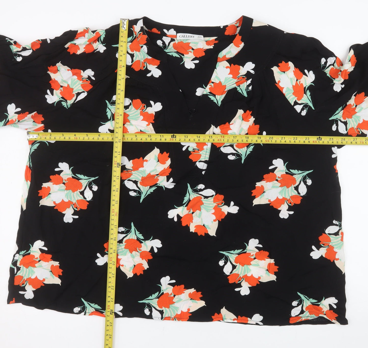 Gallery Womens Black Floral Long Sleeve Tunic Blouse UK 20