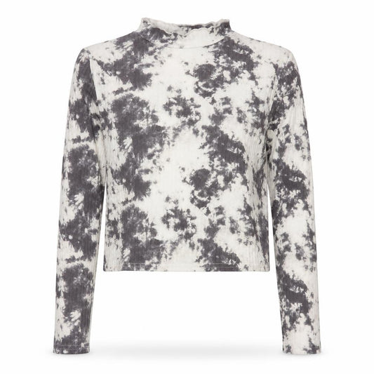 New Look Women Grey Tie-Dye Long Sleeve Mock Neck Cropped Top Size 18