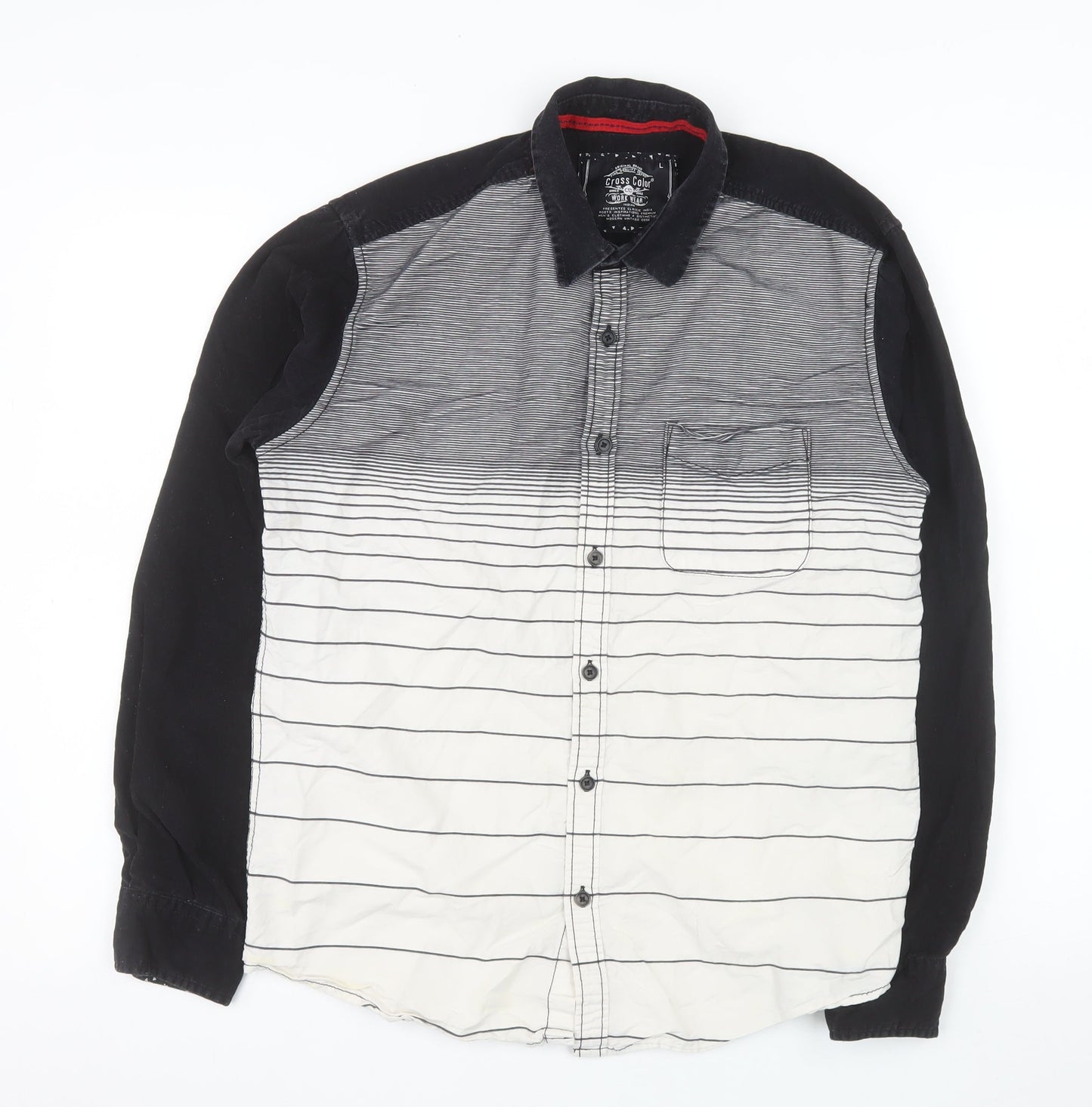 Cross Color Men's Black Striped Long Sleeve Button-Up Shirt L