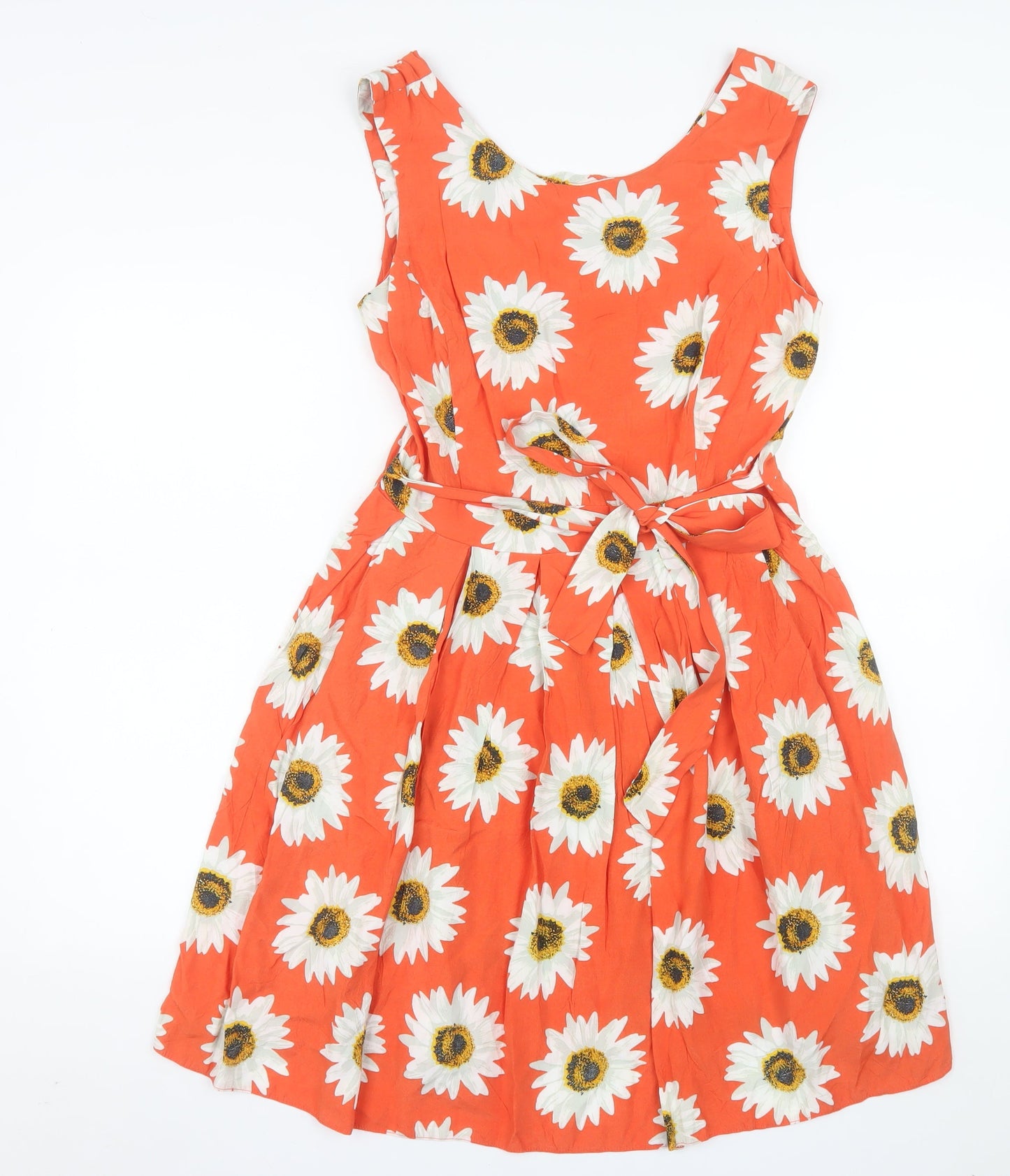 Dunnes Women’s Orange Floral Fit & Flare Sleeveless Dress Size 14