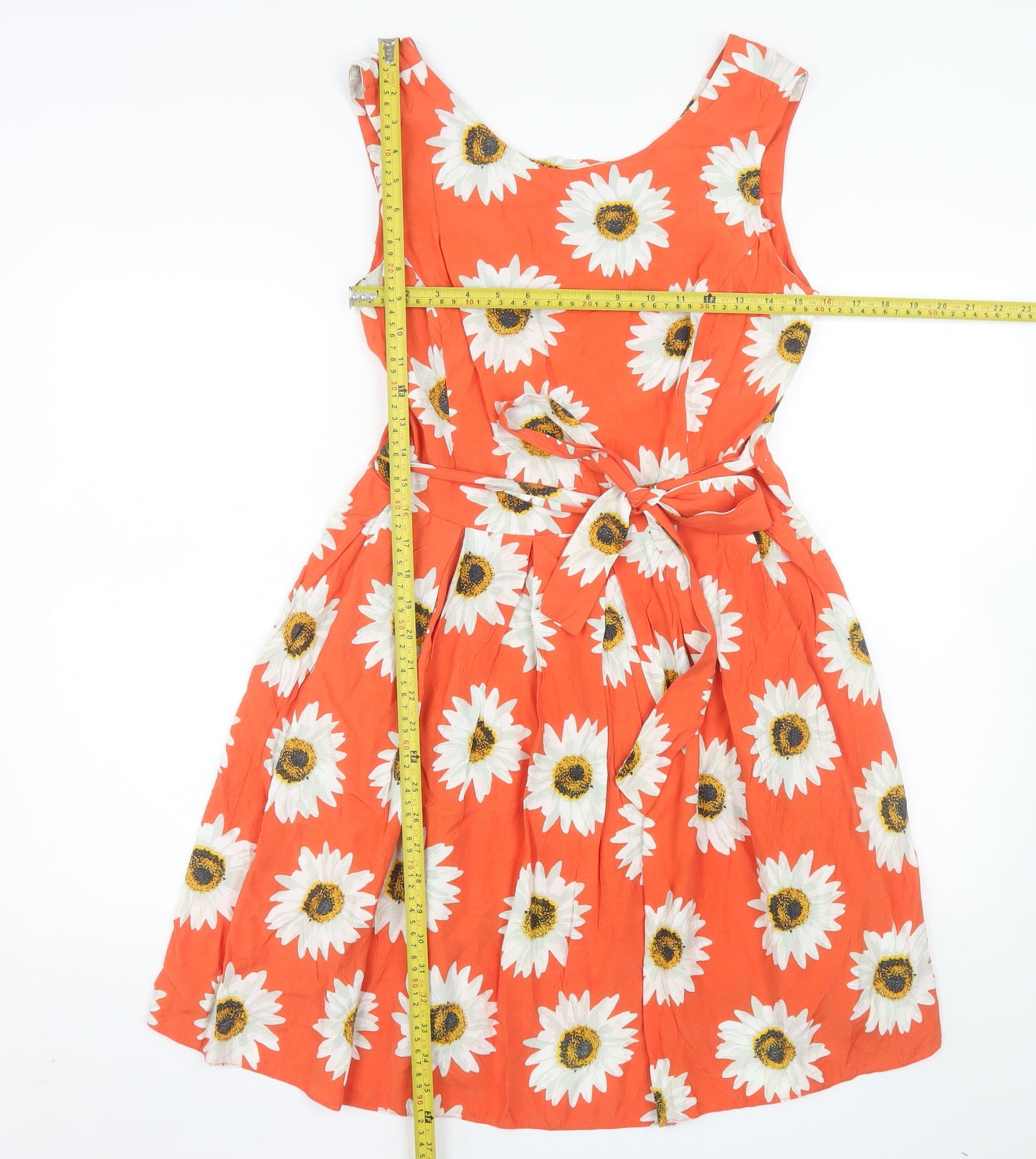 Dunnes Women’s Orange Floral Fit & Flare Sleeveless Dress Size 14