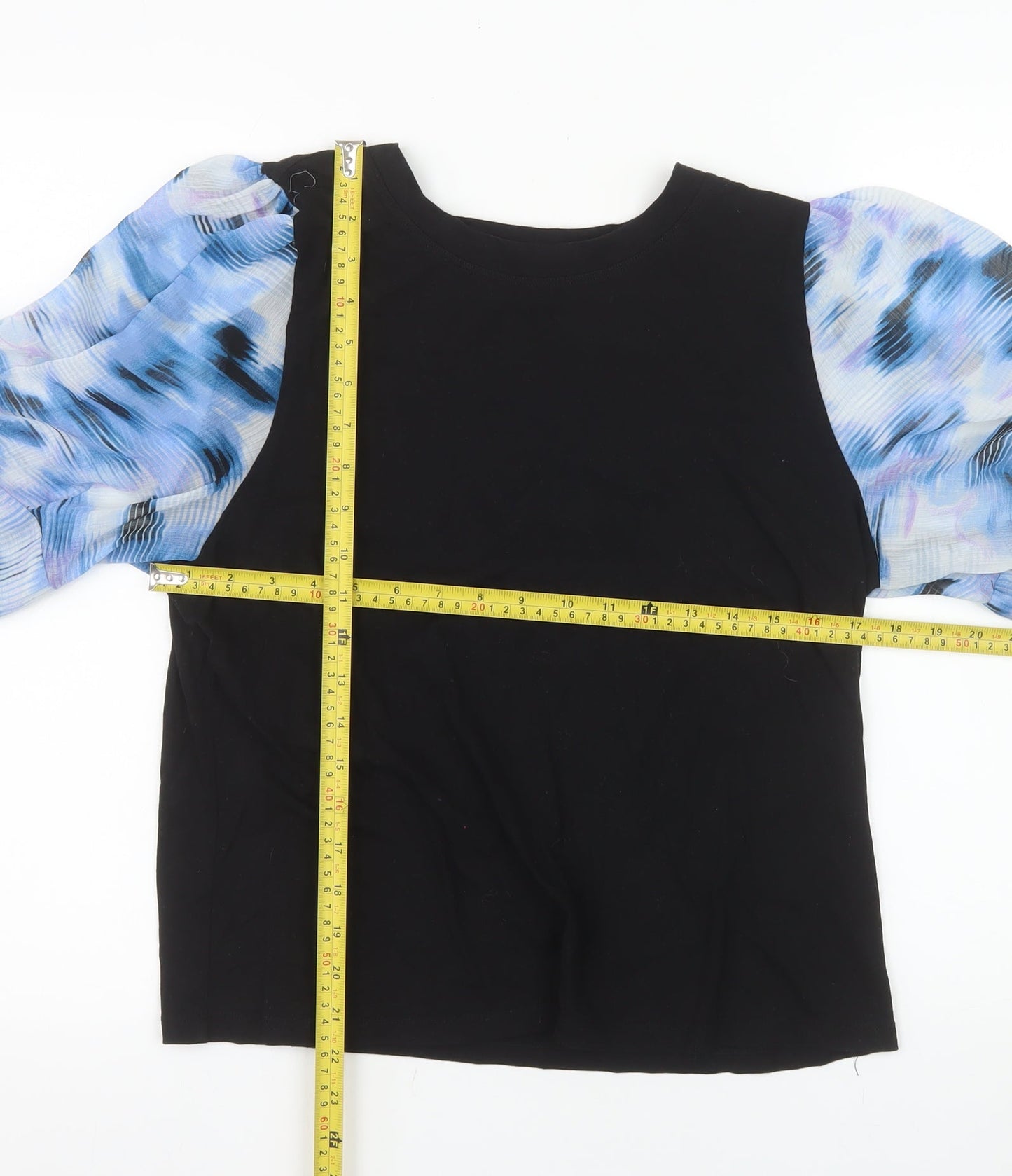 DKNY Womens Black Puff Sleeve Cotton Blend Blouse Size L