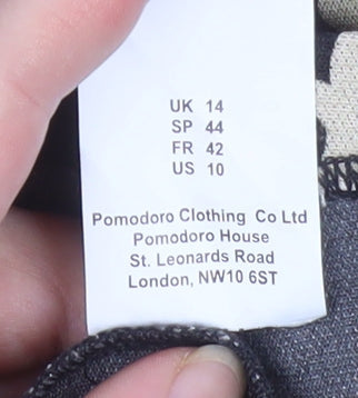 Pomodoro Women Black Beige Floral Shift Dress Size 14 Long Sleeve