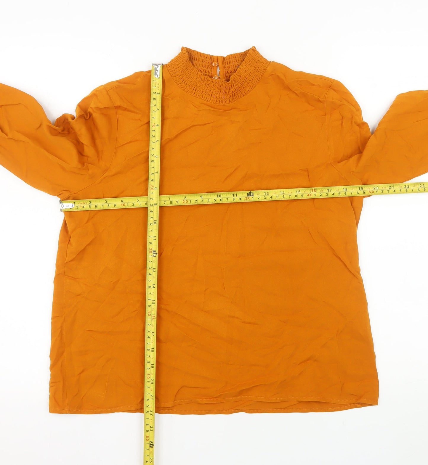 Vila Womens Orange Long Sleeve Smocked High Neck Tunic Blouse Size 10