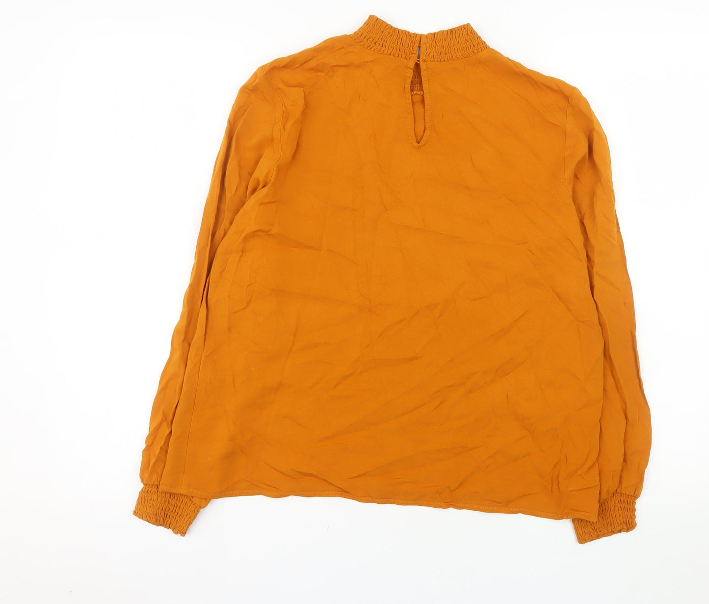 Vila Womens Orange Long Sleeve Smocked High Neck Tunic Blouse Size 10