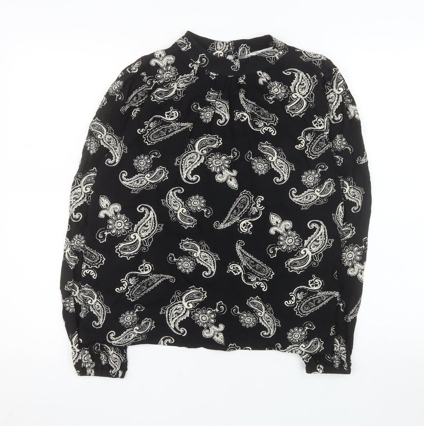 Marks and Spencer Women's Black Paisley Long Sleeve Viscose Blouse Size 8