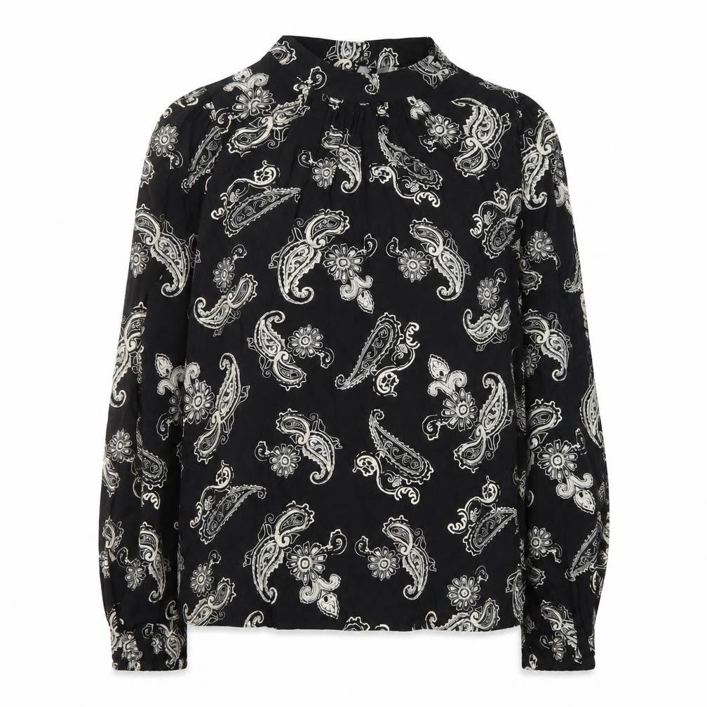 Marks & Spencer Women's Black Paisley Long Sleeve Viscose Blouse Size 8