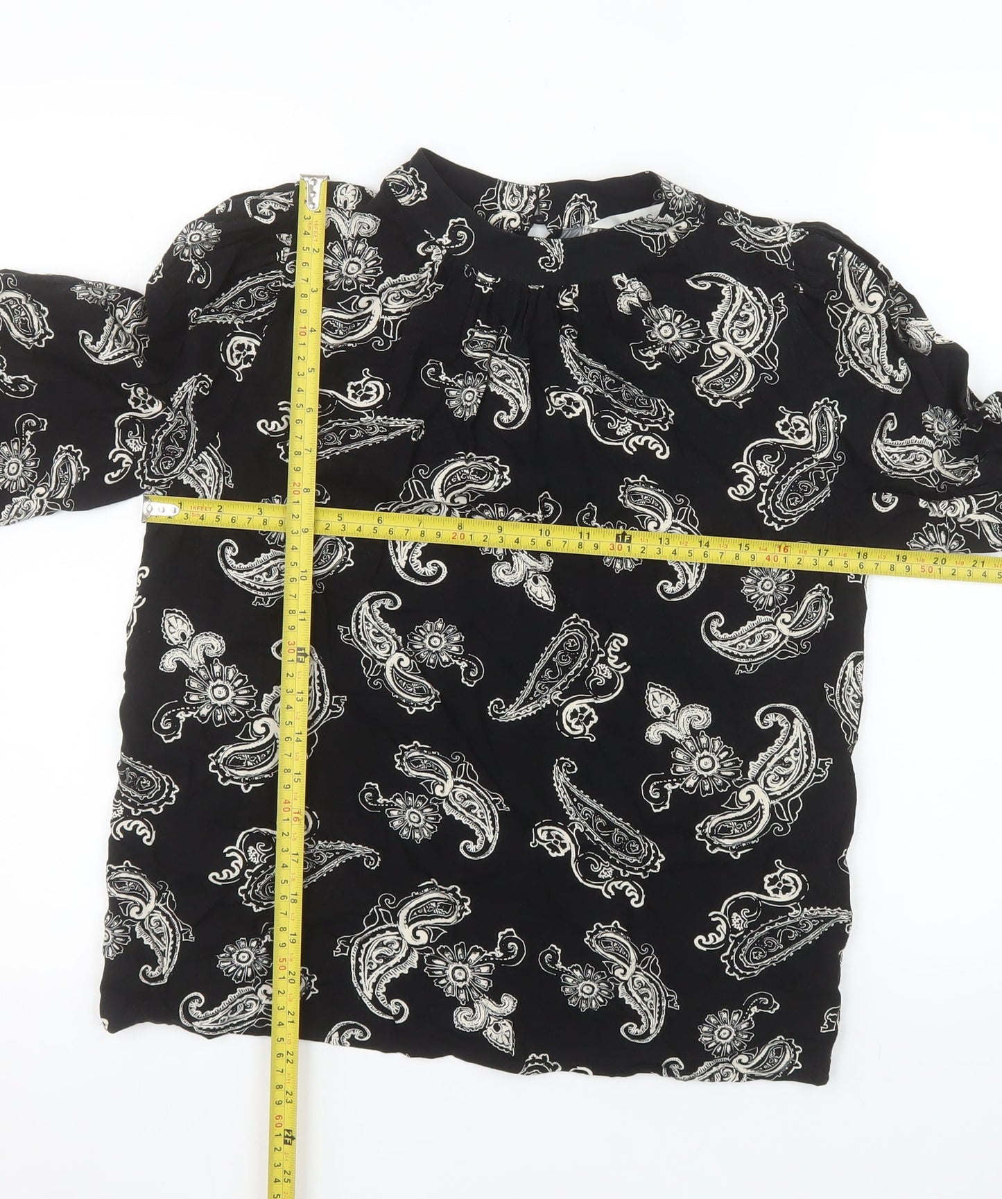 Marks and Spencer Women's Black Paisley Long Sleeve Viscose Blouse Size 8