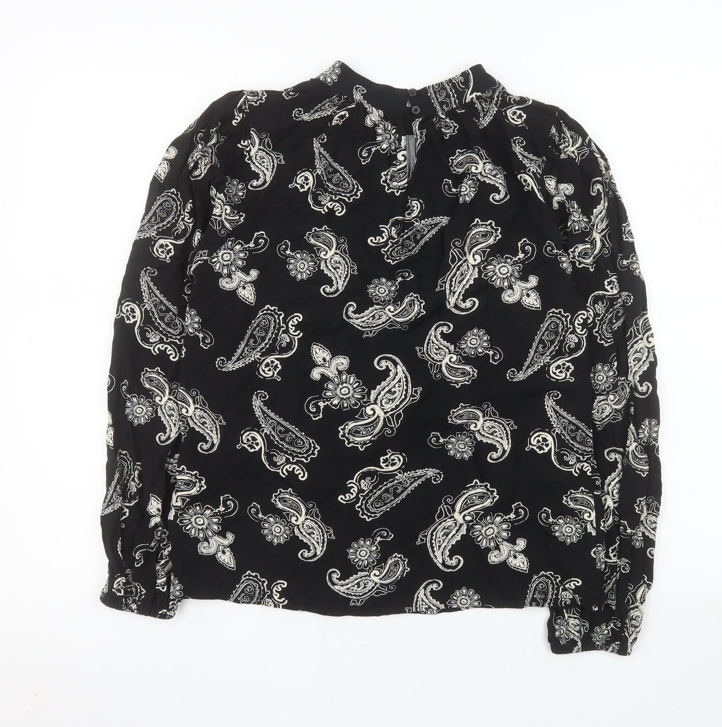 Marks and Spencer Women's Black Paisley Long Sleeve Viscose Blouse Size 8
