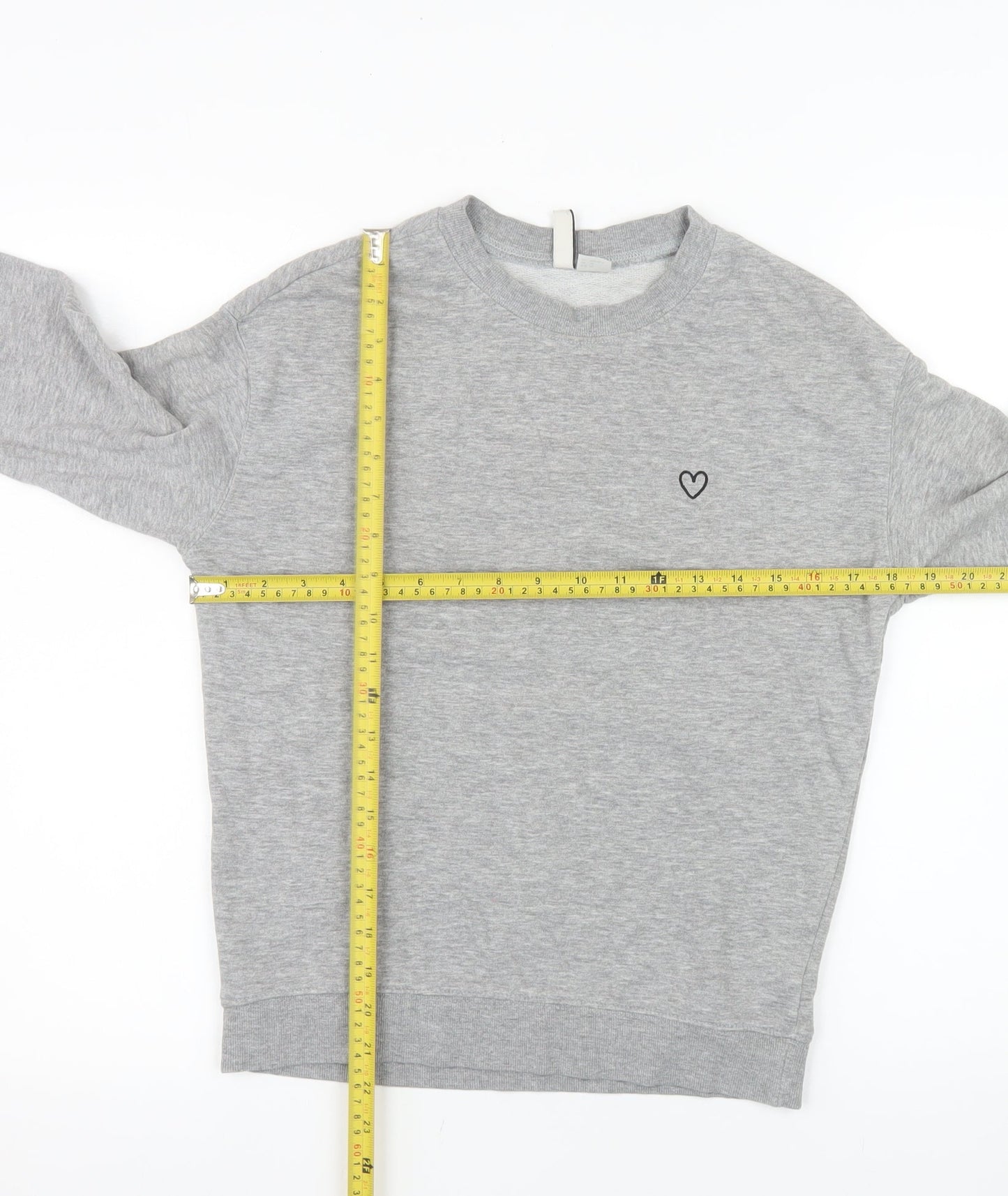 H&M Women Grey XS Pullover Sweatshirt Basic Crew Neck