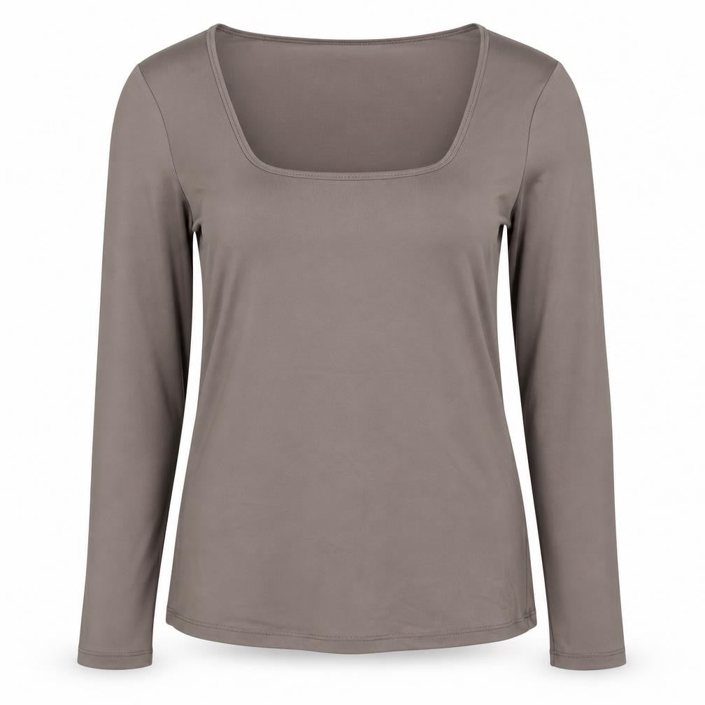Dunnes Women Brown XL Basic Long Sleeve Square Neck Top