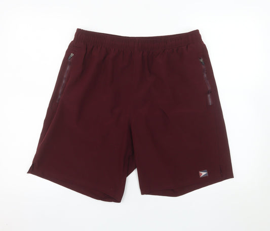 L'EROÁ Men’s Burgundy Athletic Shorts Size L Polyester Blend