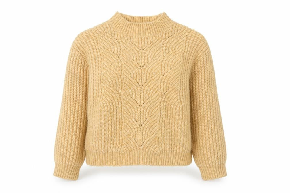 Mango Women Beige Chunky Knit Mock Neck Wool Blend Jumper M
