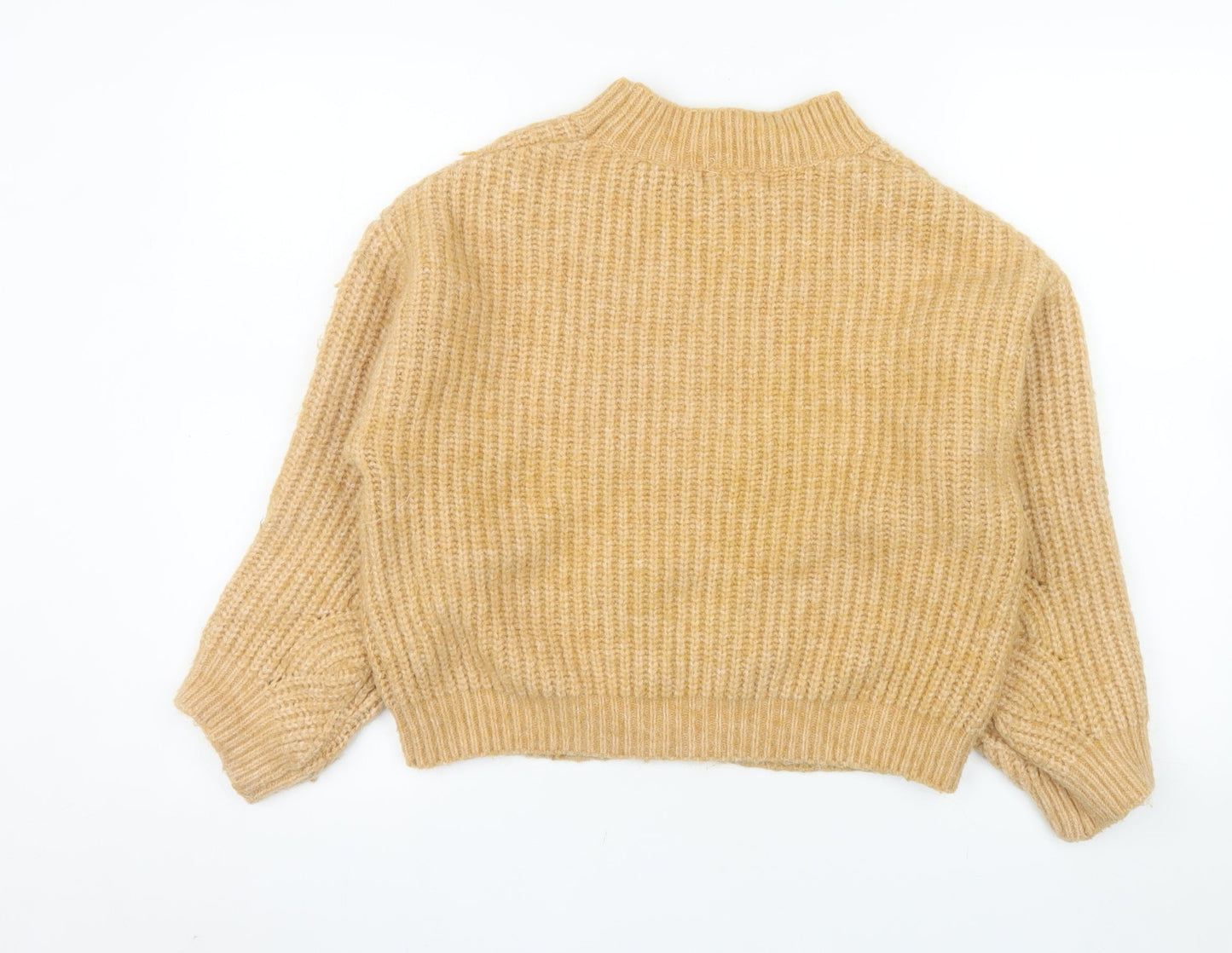 MNG Women Beige Chunky Knit Mock Neck Wool Blend Jumper M