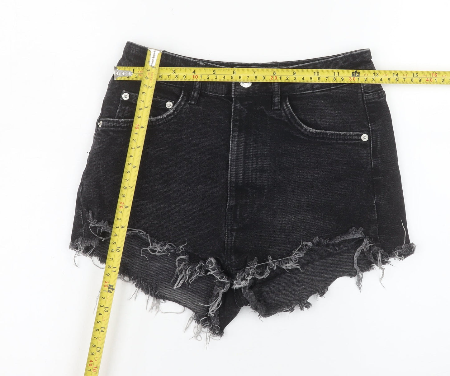 Zara Women’s Black High Rise Cut-Off Denim Shorts Size 8