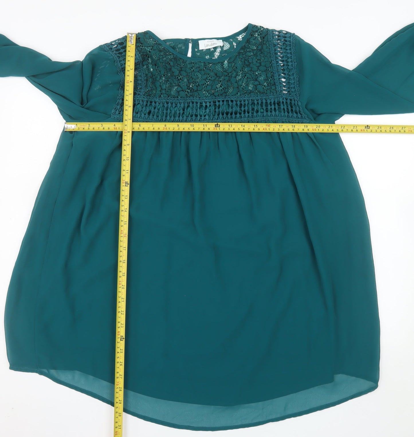 Yours Clothing Women's Green Lace Trim Long Sleeve Tunic Blouse Size 14