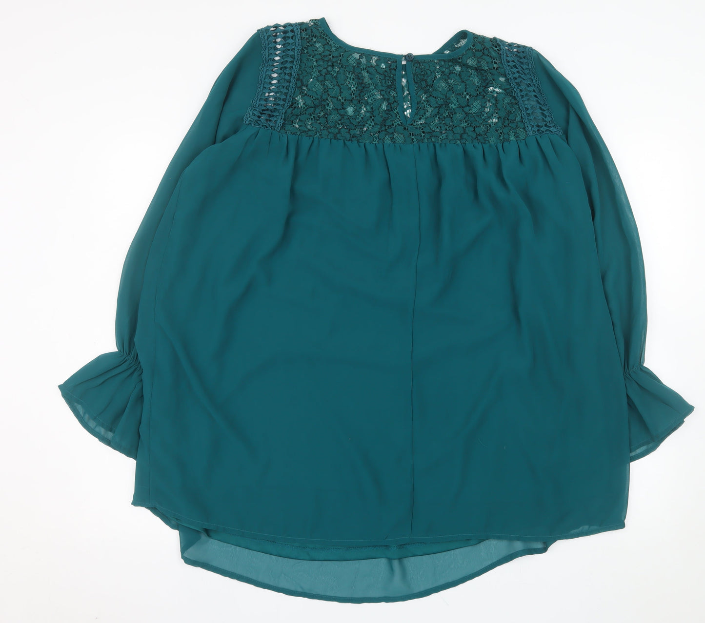 Yours Clothing Women's Green Lace Trim Long Sleeve Tunic Blouse Size 14