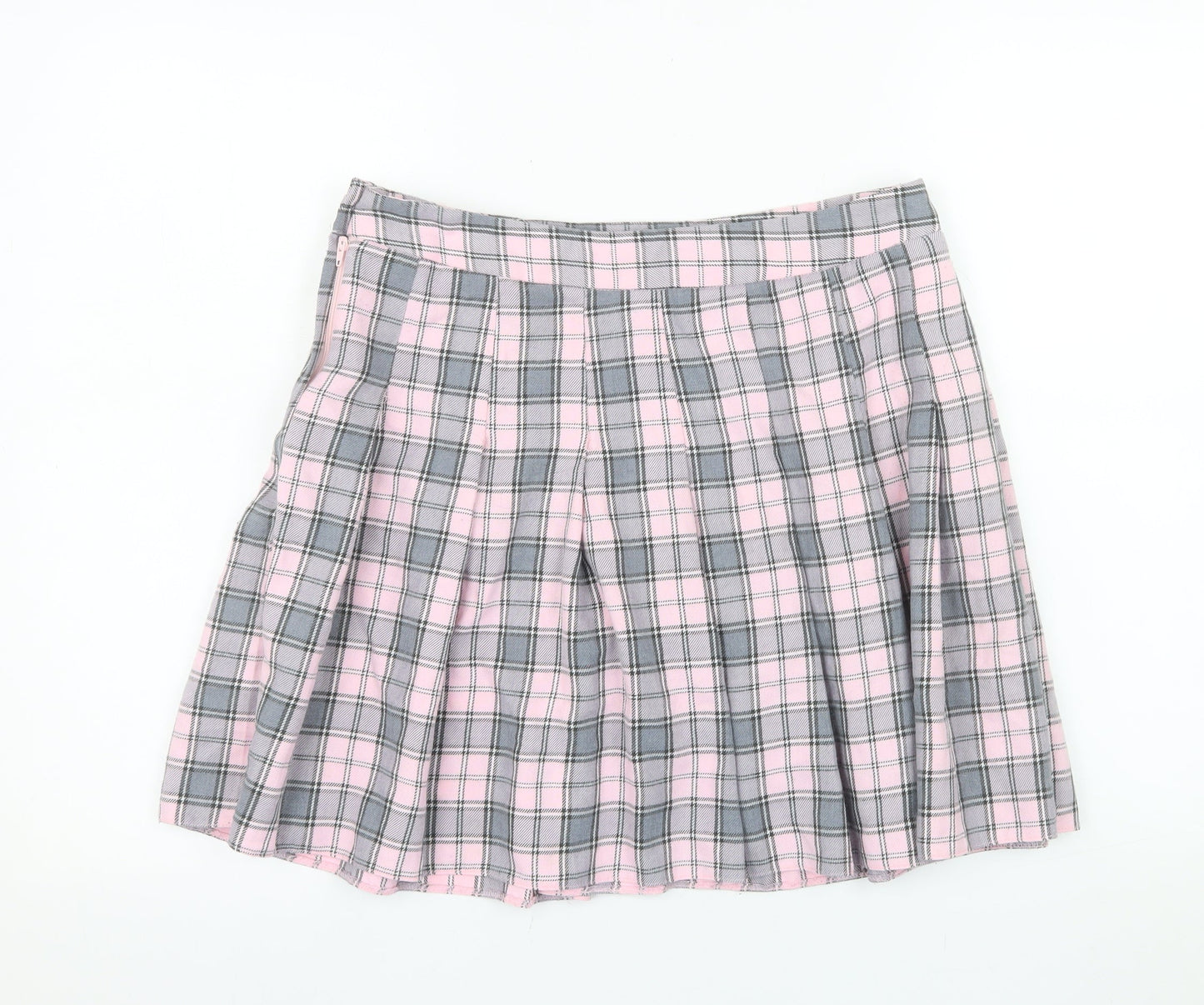 New Look Women's Pink Plaid Pleated Short Skirt Size 14