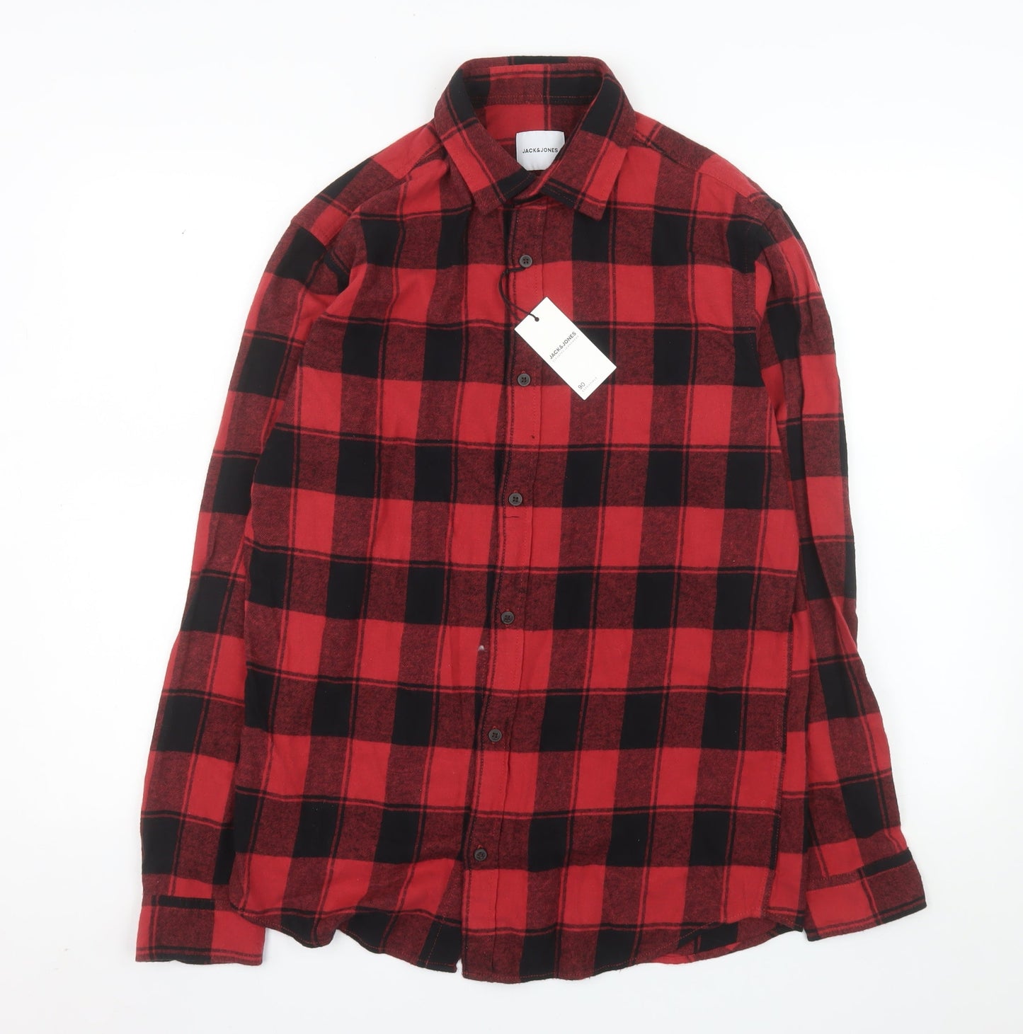 Jack & Jones Men's Red Black Check Flannel Long Sleeve Button-Up Shirt M