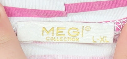 MEGI Collection Women Pink White Striped Jersey T-Shirt L-XL