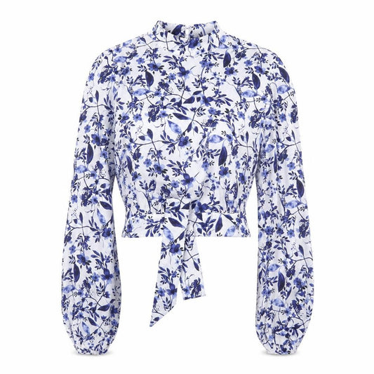 New Look Women’s Blue Floral Wrap Blouse UK 8 Long Sleeve