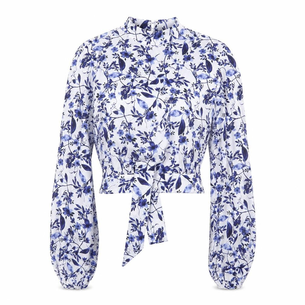 New Look Women’s Blue Floral Wrap Blouse UK 8 Long Sleeve