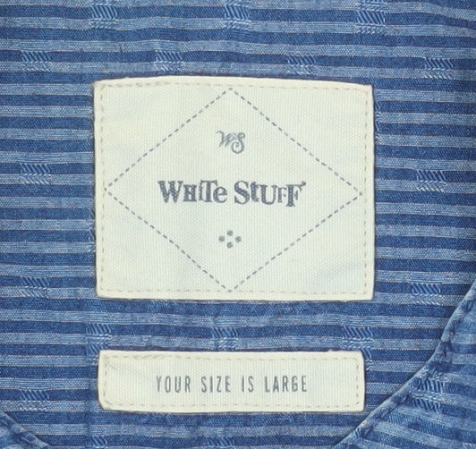 White Stuff Men's Blue Short Sleeve Henley Cotton Shirt Size L