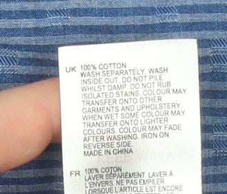 White Stuff Men's Blue Short Sleeve Henley Cotton Shirt Size L