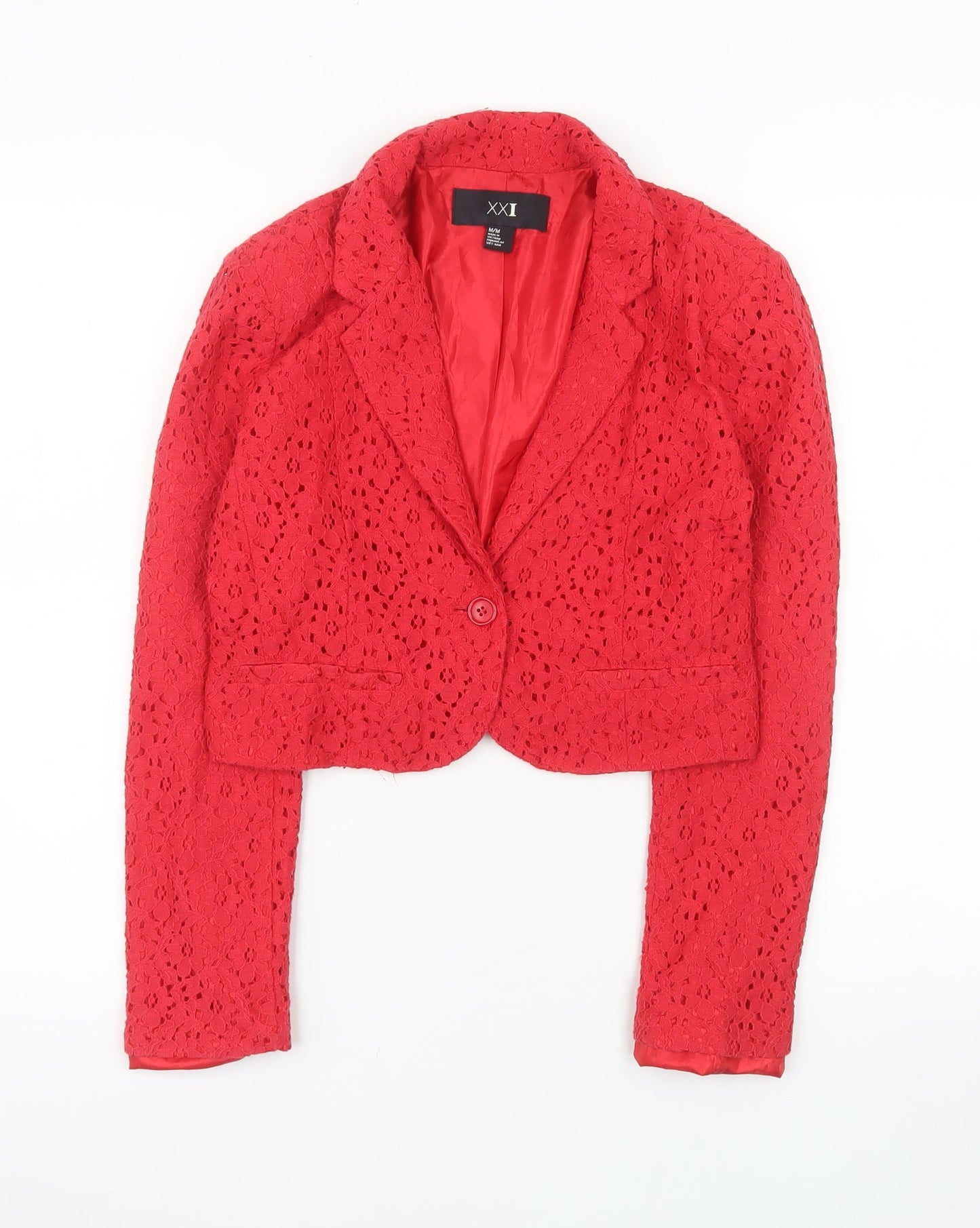 Forever 21 Women Red Lace Cropped Blazer Medium