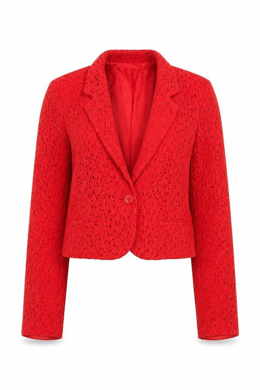 Forever 21 Women Red Lace Cropped Blazer Medium