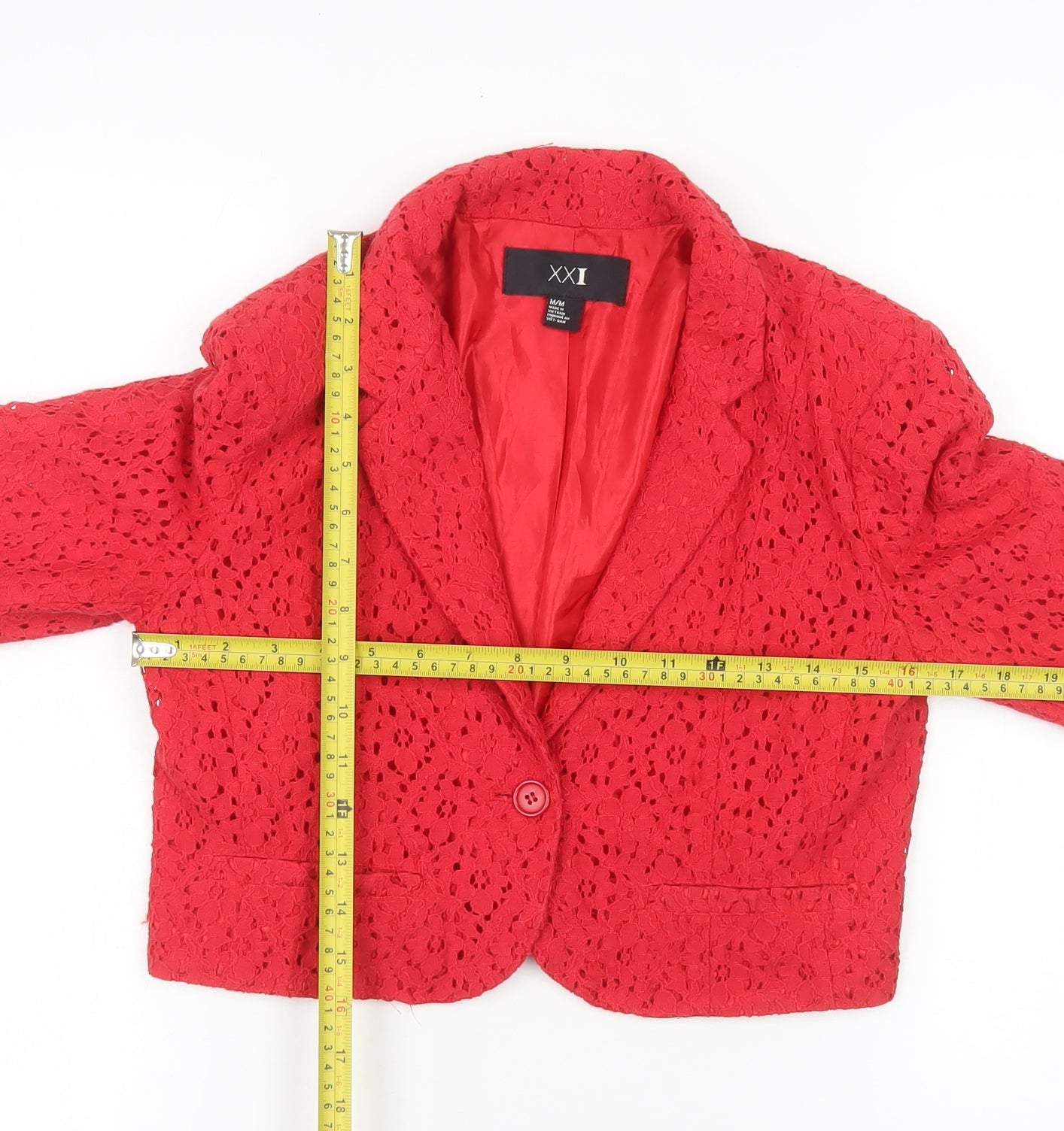 Forever 21 Women Red Lace Cropped Blazer Medium
