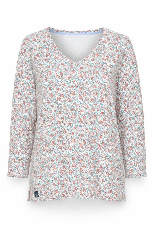 Lighthouse Womens Floral V-Neck Long Sleeve Cotton Top Size 14