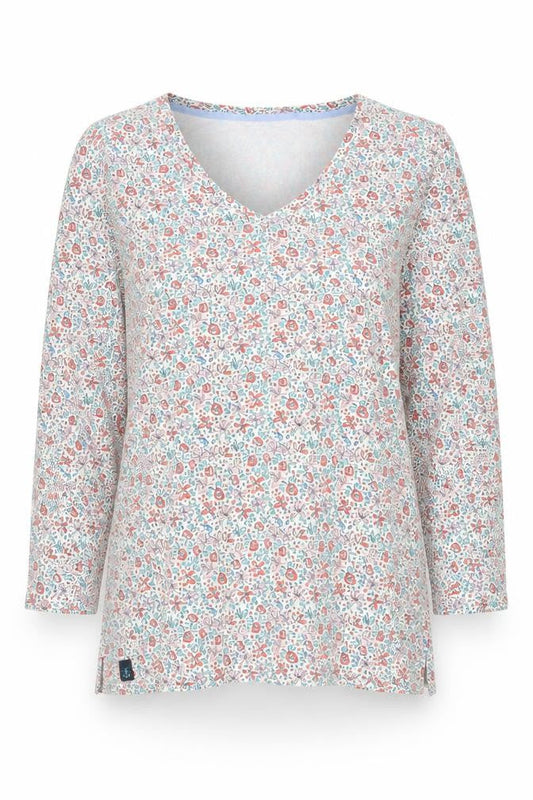 Lighthouse Womens Floral V-Neck Long Sleeve Cotton Top Size 14