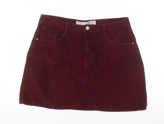 Denim Co Womens Red Corduroy A-Line Skirt UK 14 Short Casual
