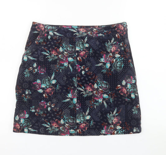 Tu Women’s Blue Floral Corduroy Short Skirt Size 10