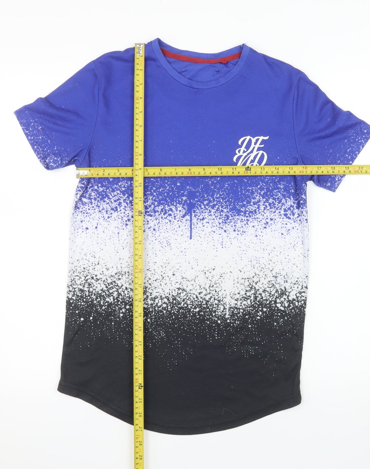 DFND Men's Blue Graphic Ombre Crew Neck T-Shirt XS