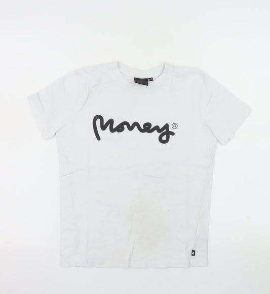 Money Boys White Logo T-Shirt 9-10 Years Short Sleeve Cotton