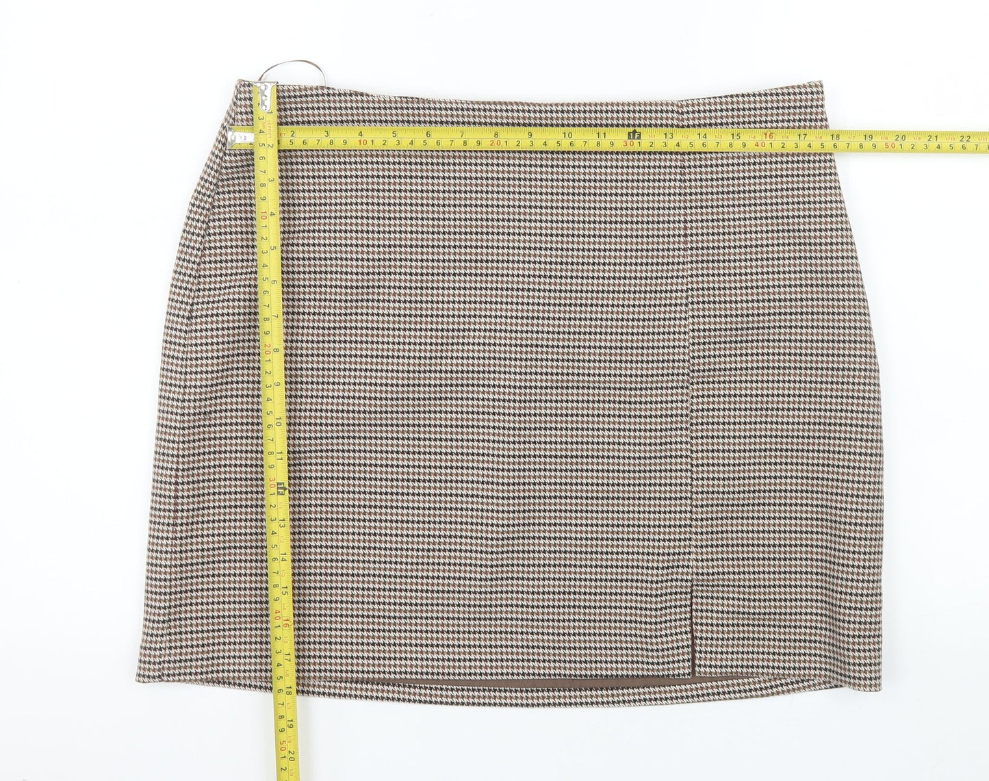 New Look Women Brown Check Pencil Skirt Size 16 Lined Workwear