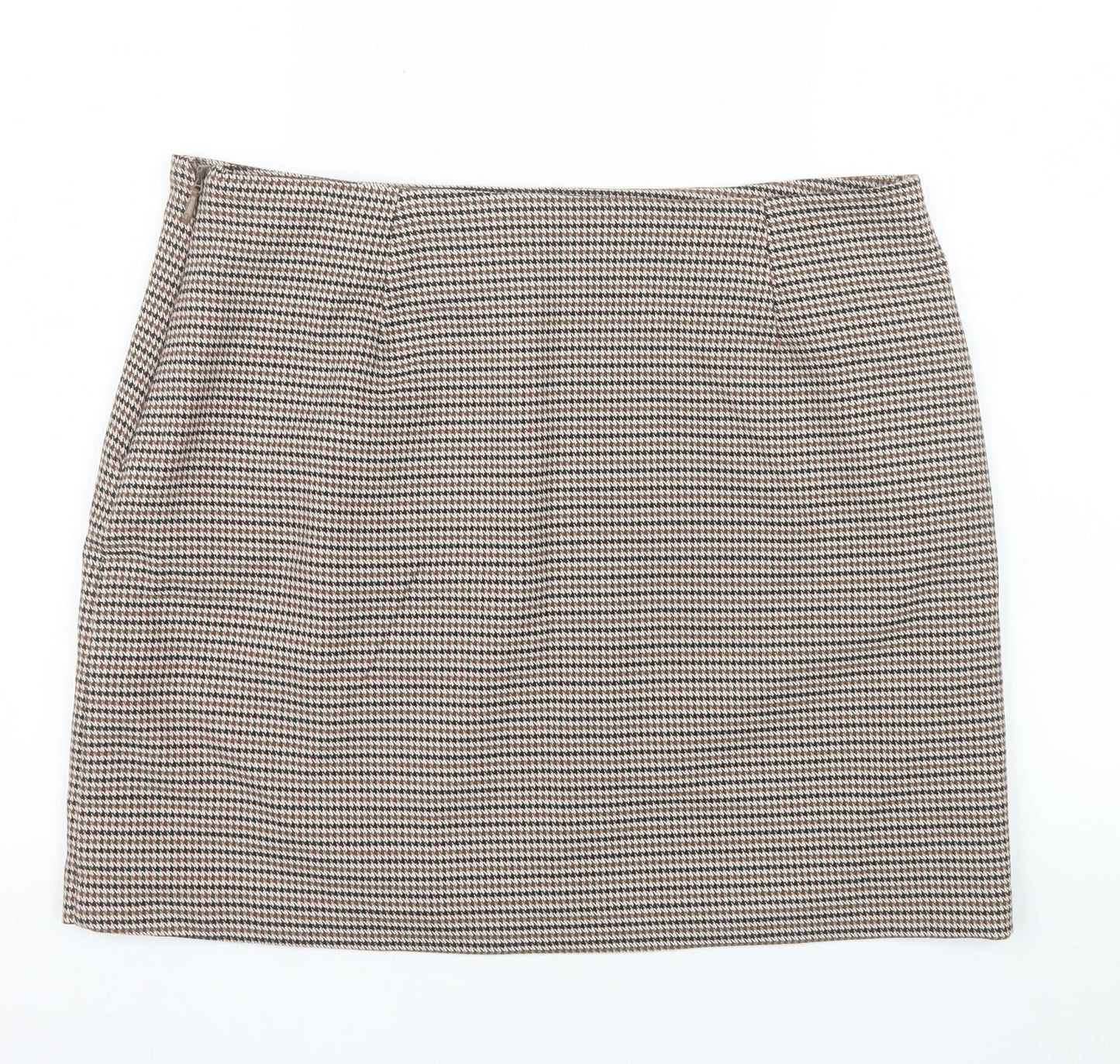 New Look Women Brown Check Pencil Skirt Size 16 Lined Workwear