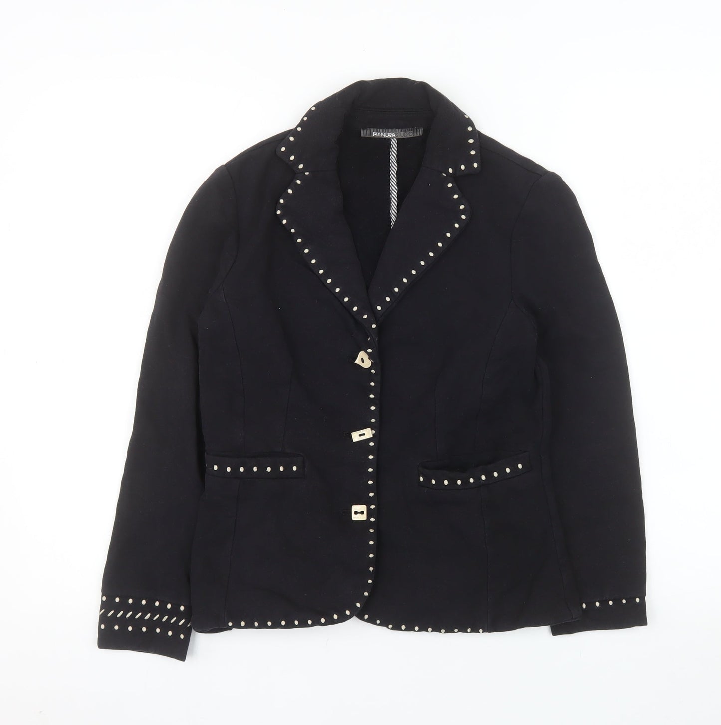 Pianura Studio Women's Black Studded Cotton Blazer Size 14