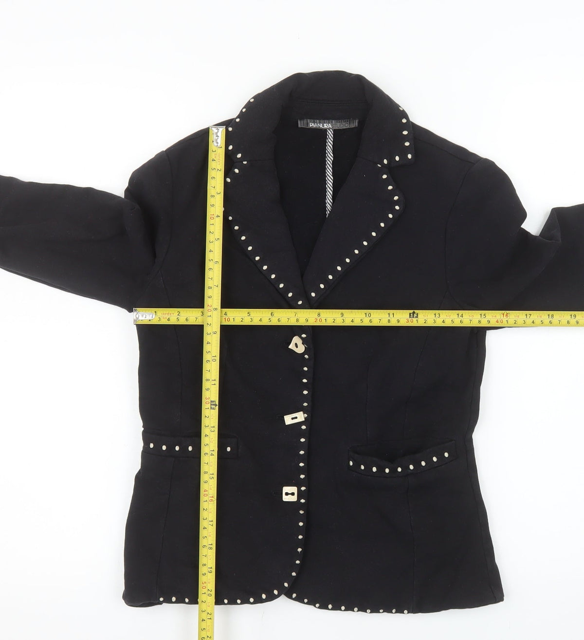 Pianura Studio Women's Black Studded Cotton Blazer Size 14