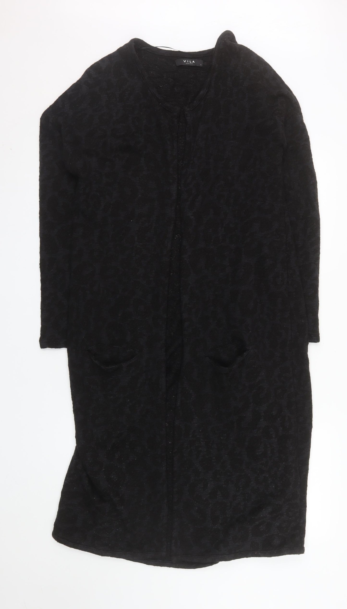 Vila Women’s Black Animal Print Long Coatigan Size L