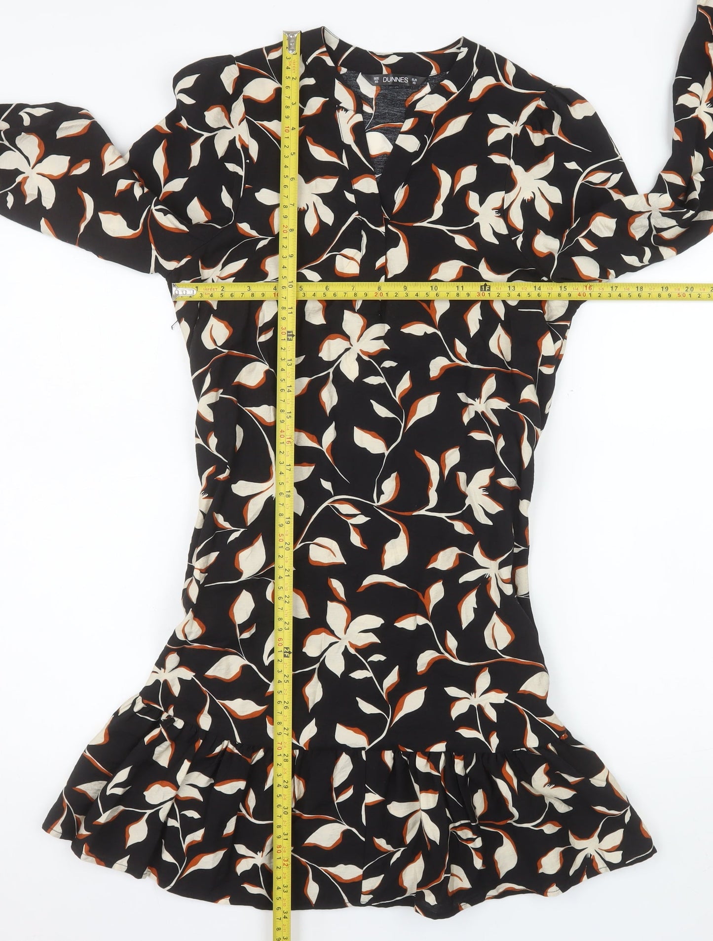 Dunnes Women’s Black Floral Ruffle Shift Dress XS