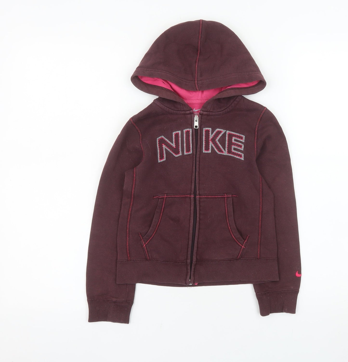 Nike Girls Brown Hooded Full Zip Fleece Jacket Size 6-7 Years