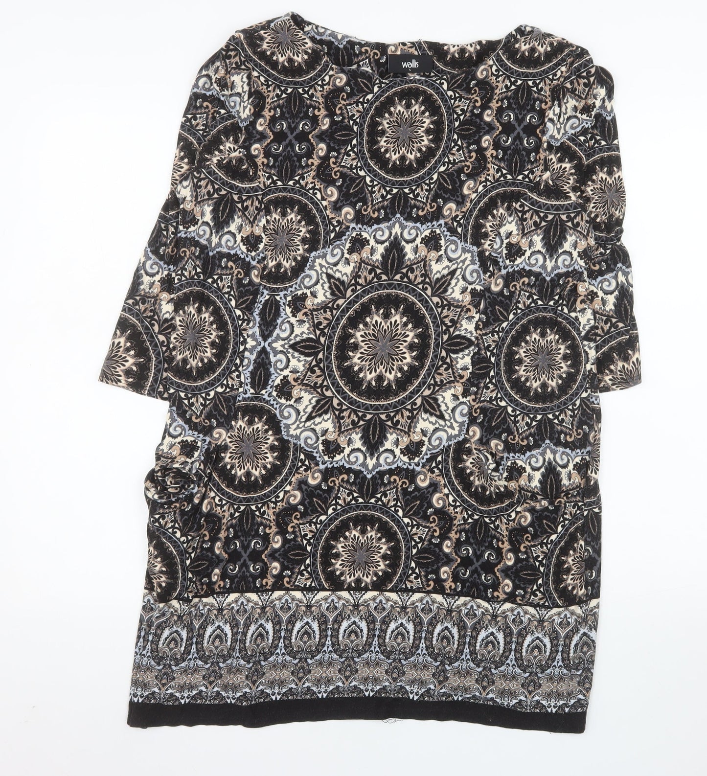 Wallis Women’s Black Bohemian Tunic Blouse L Viscose 3/4 Sleeve