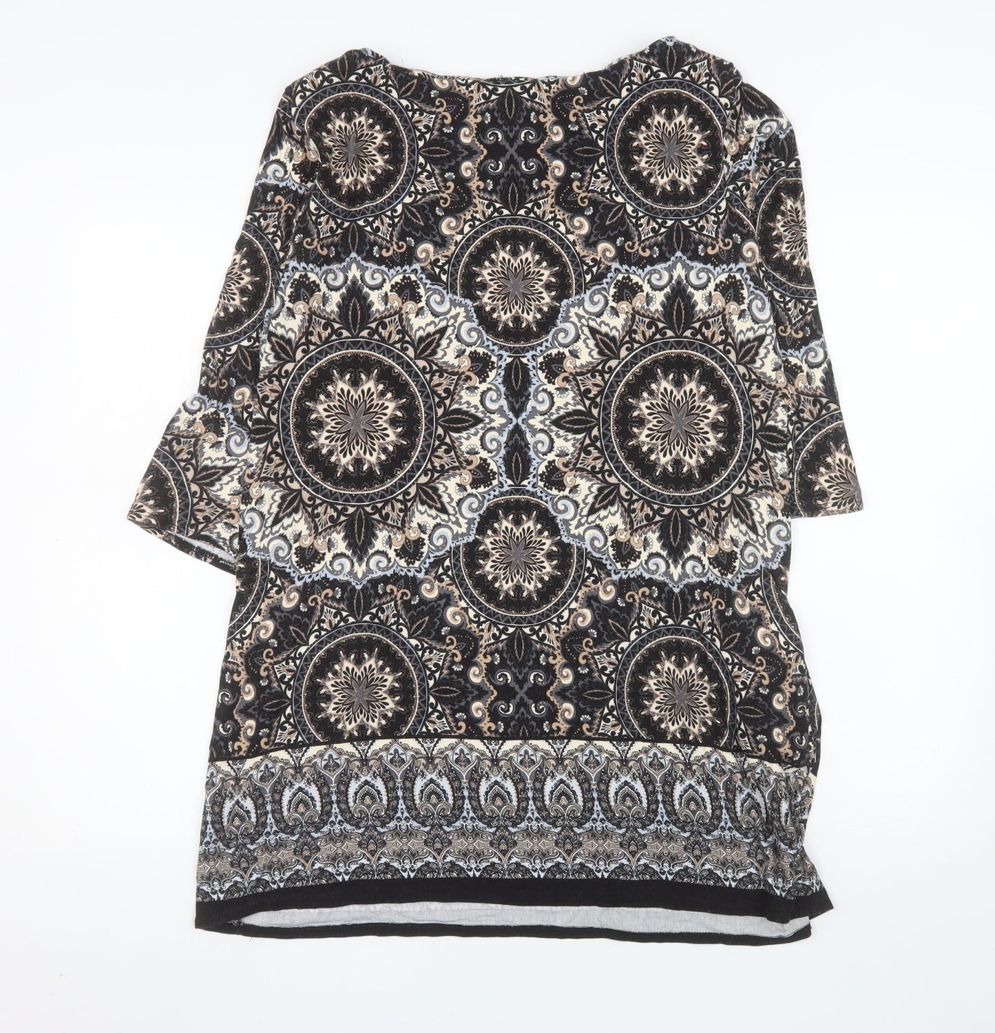 Wallis Women’s Black Bohemian Tunic Blouse L Viscose 3/4 Sleeve